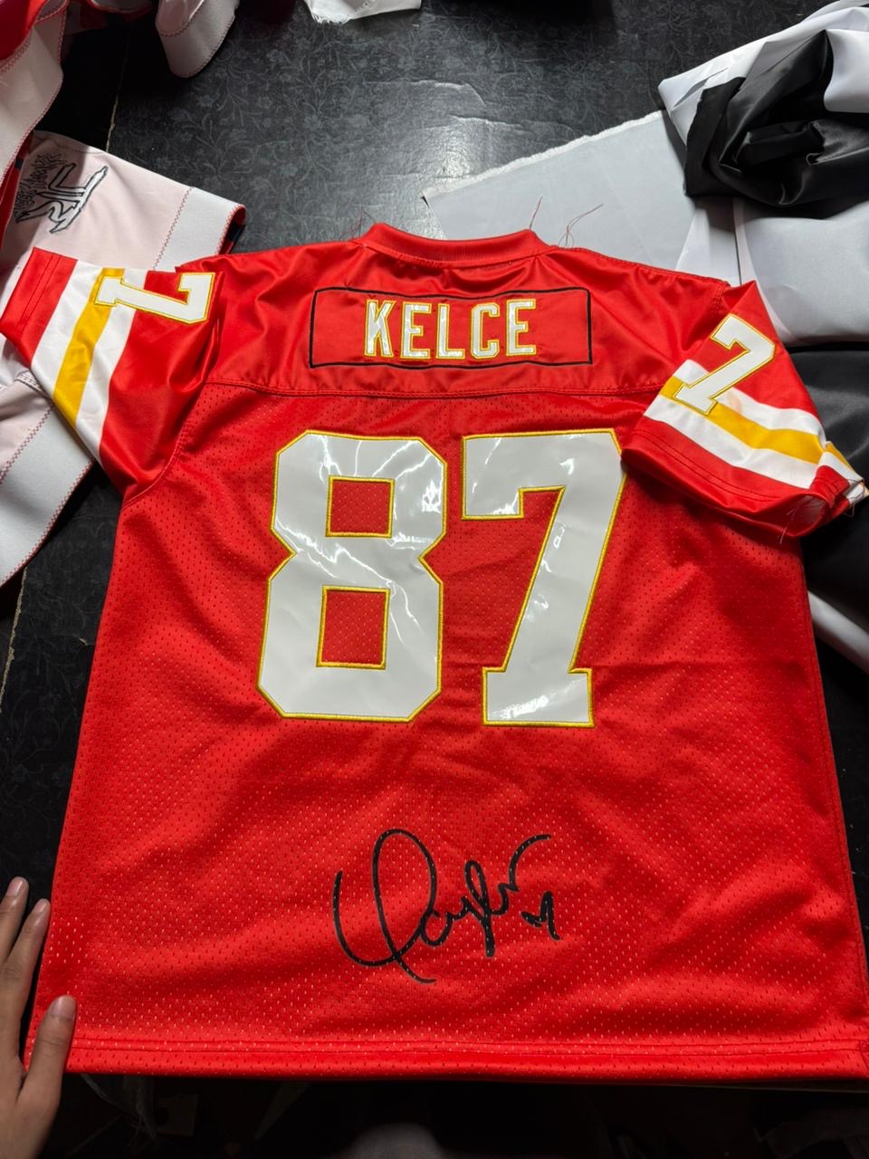 Kelce #87 red custom fan jersey back